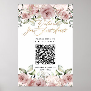 PixDezines Elegant Dusty Pink Rses QR Seating Poster