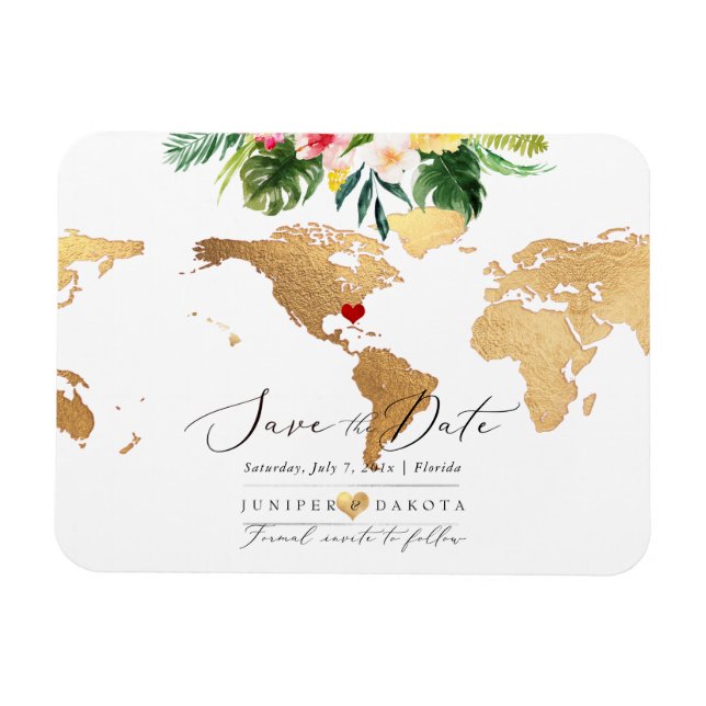 PixDezines Elegant Gold Map Save the Date Magnet (Horizontal)