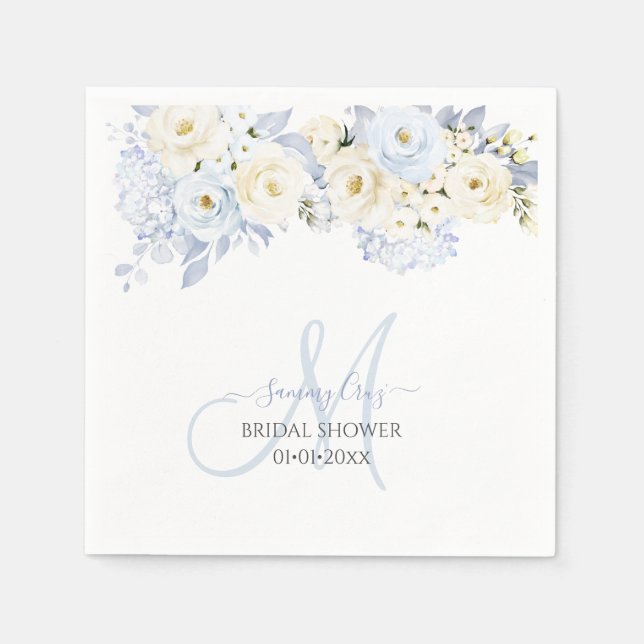 PixDezines Elegant Ice Blue Hyde Cream Roses Napkin (Front)