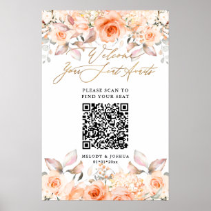 PixDezines Elegant Orange Roses QR Seating Poster