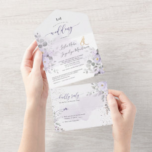 PixDezines Elegant Purple Peonies All In One Invitation