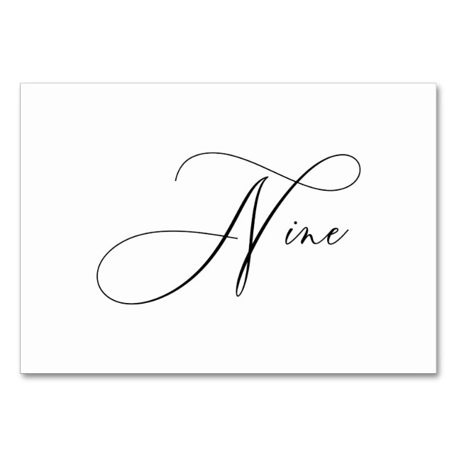 PixDezines Elegant Romantic Calligraphy Nine 9 Table Number (Front)