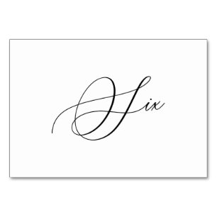 PixDezines Elegant Romantic Calligraphy Six 6 Table Number
