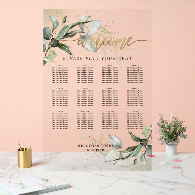 PixDezines Elegant Rustic Eucalyptus Seating Chart (Wedding)