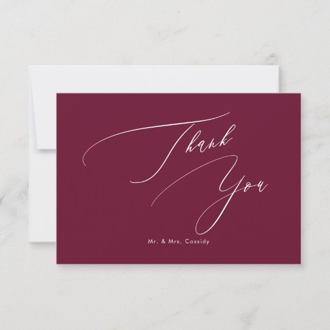 PixDezines Elegant Script Burgundy Thank You Card (Front)