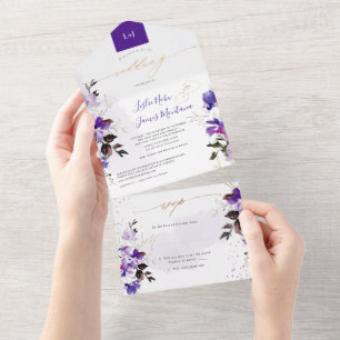 PixDezines Elegant Violet Purple Sweetpeas All In One Invitation