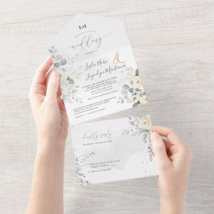 PixDezines Elegant White Flowers All In One Invitation