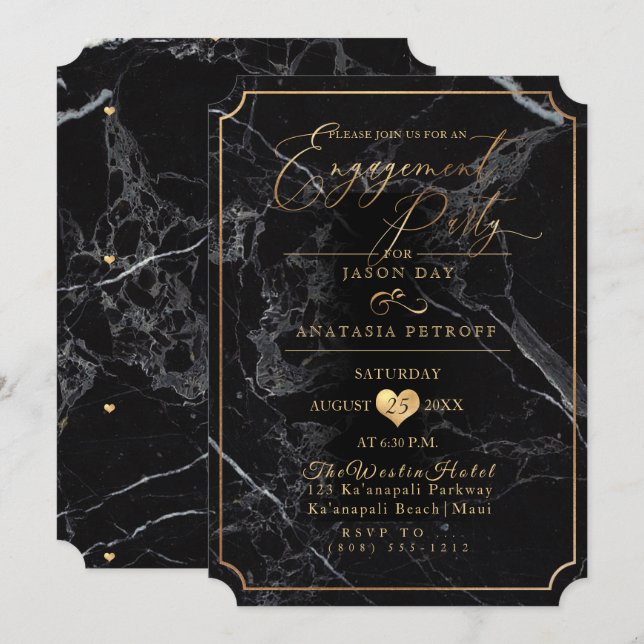 PixDezines Engagement Party Marble/Faux Gold Invitation (Front/Back)