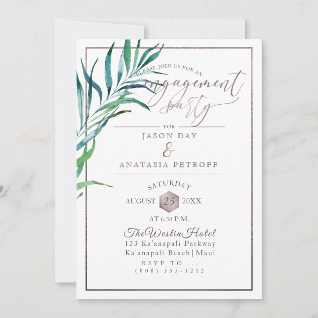 PixDezines Engagement Party Palm Fronds+Honeycomb Invitation (Front)