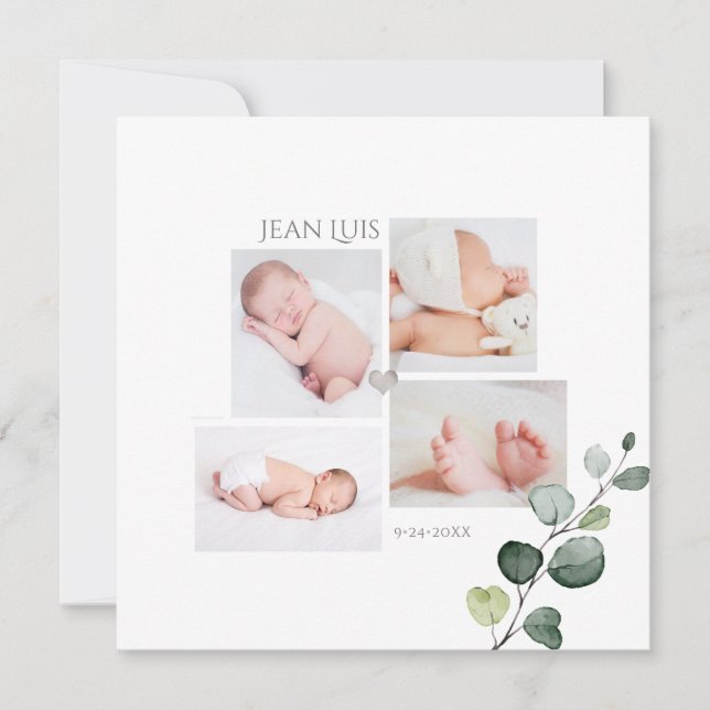 PixDezines Eucalyptus Faire-part de naissance (Devant)