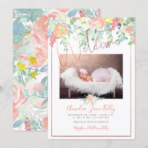 PixDezines Faire-part de naissance d'aquarelle flo