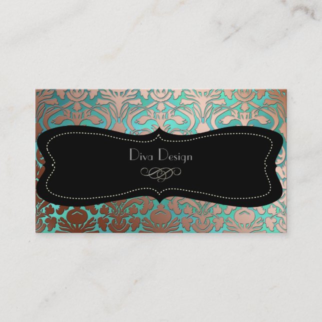 PixDezines faux copper flora damask/diy background Business Card (Front)