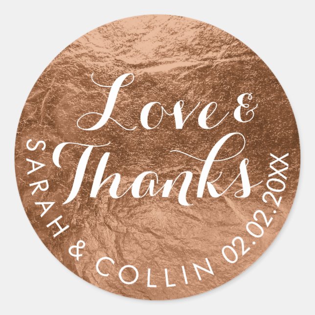 PixDezines faux foil/copper/thanks/DIY text Classic Round Sticker (Front)