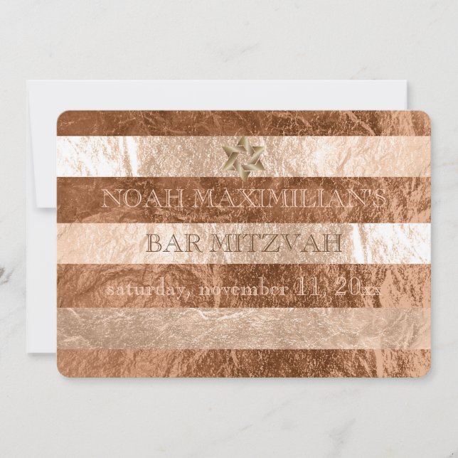 PixDezines faux foil/silver stripes bar mitzvah Invitation (Front)