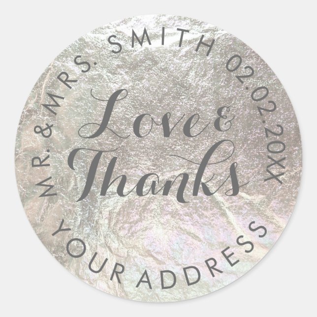 PixDezines faux foil/Silver/thanks/DIY text Classic Round Sticker (Front)