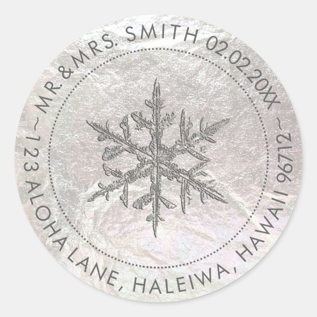 PixDezines FAUX FOIL, SNOWFLAKE/PLATINUM Classic Round Sticker (Front)