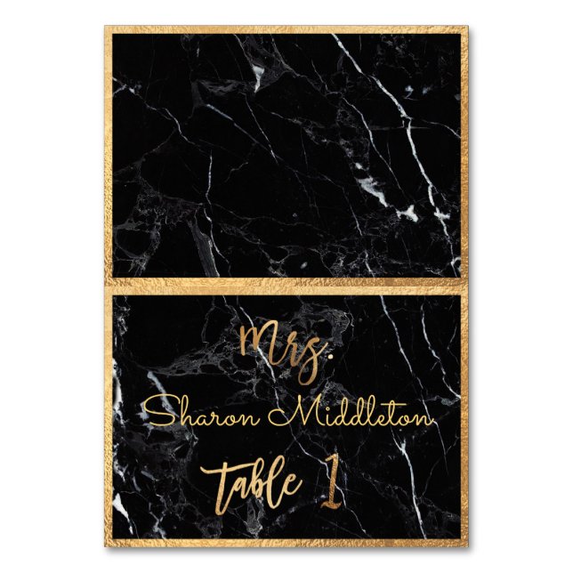 PixDezines Faux Gold Black Marble+White/Table Card (Front)