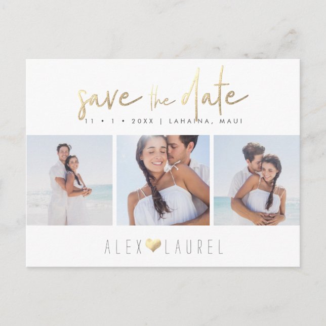 PixDezines Faux Gold Chic Script Save the Date Postcard (Front)