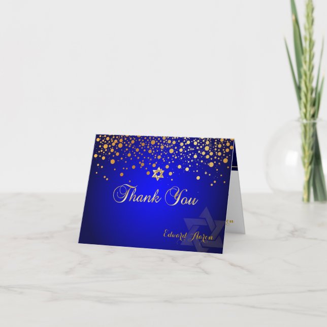 PixDezines Faux Gold Confetti, Royal Blu Thank You Card (Front)