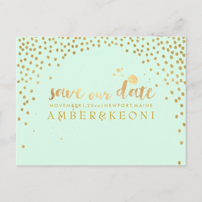 PixDezines faux gold/confetti/save date/DIY colour Announcement Postcard (Front)