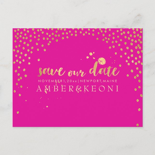 PixDezines faux gold/confetti/save date/DIY colour Announcement Postcard (Front)