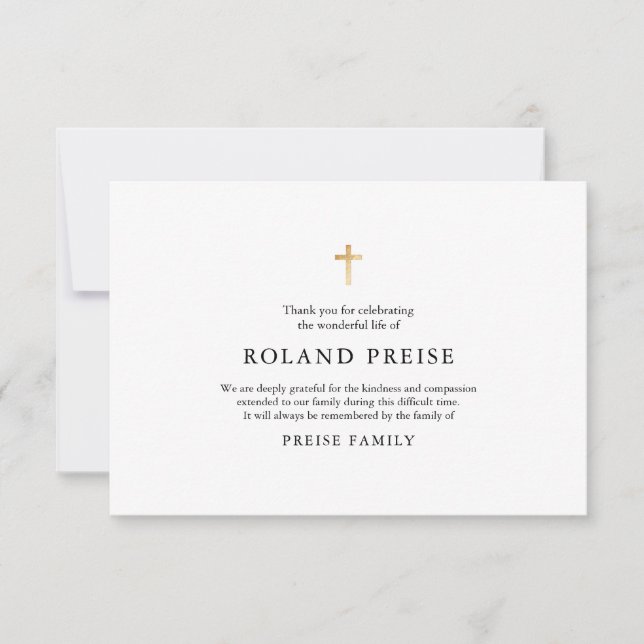 PixDezines Faux Gold Cross Bereavement Thank You (Front)