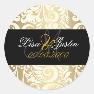PixDezines faux gold damask Classic Round Sticker