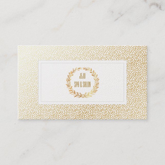 PixDezines faux gold dots/olive wreath Business Card (Front)