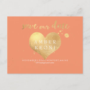 PixDezines faux gold heart/save date/DIY colour Announcement Postcard