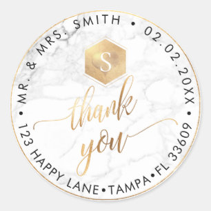 PixDezines FAUX GOLD HONEYCOMB, MONOGRAM THANK YOU Classic Round Sticker