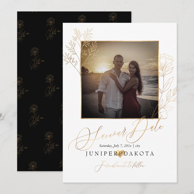 PixDezines Faux Gold Lisianthus+Delicate Branch Invitation (Front/Back)