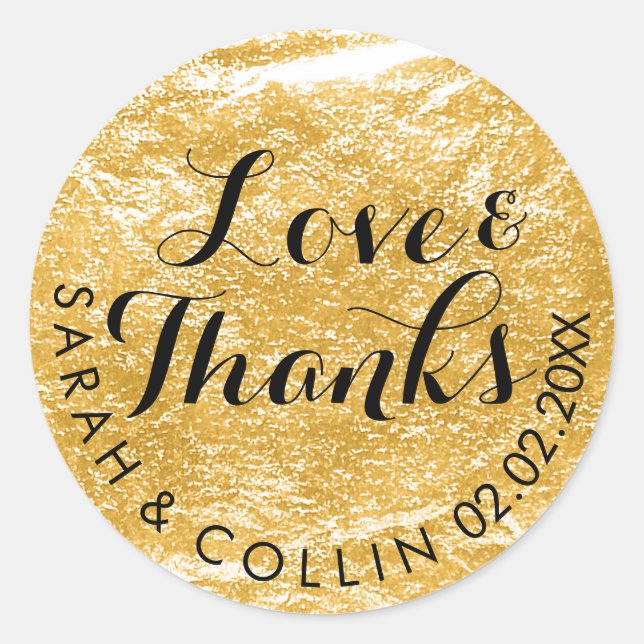 PixDezines faux gold/love/thanks/DIY text Classic Round Sticker (Front)