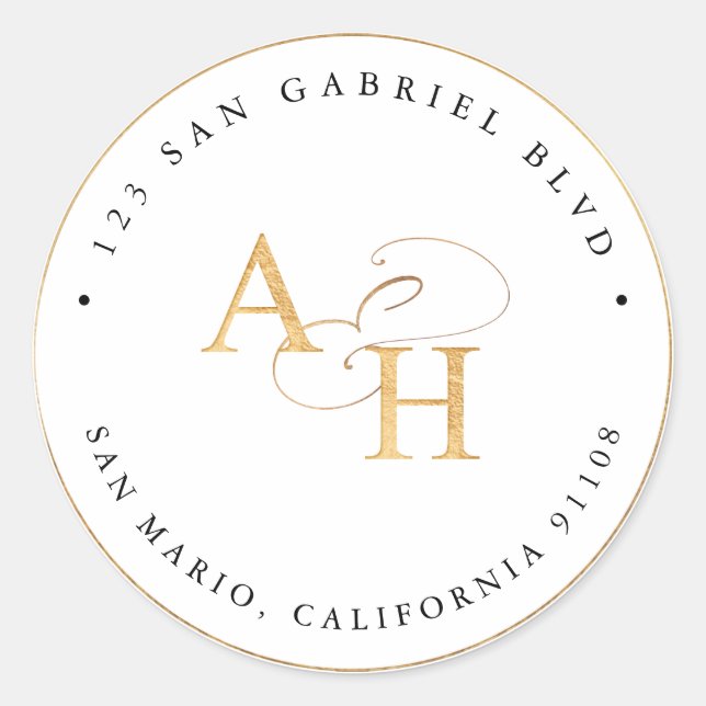 PixDezines Faux Gold Monogram + Ampersand Classic Round Sticker (Front)