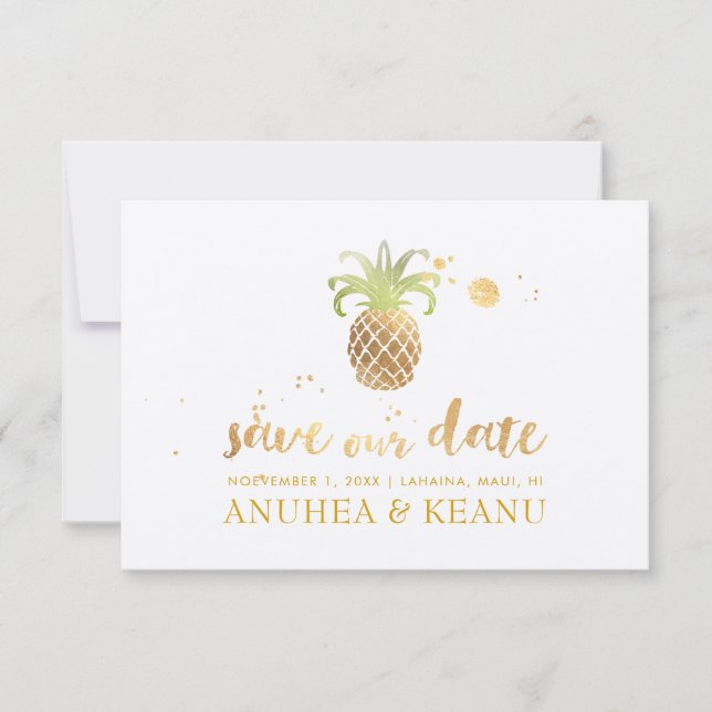 PixDezines Faux Gold Pineapple|Brushscript Font Save The Date (Front)