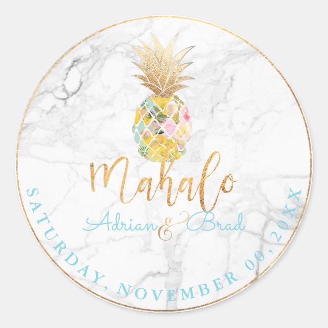 PixDezines Faux Gold Pineapple/Marble Classic Round Sticker (Front)