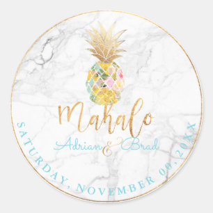 PixDezines Faux Gold Pineapple/Marble Classic Round Sticker