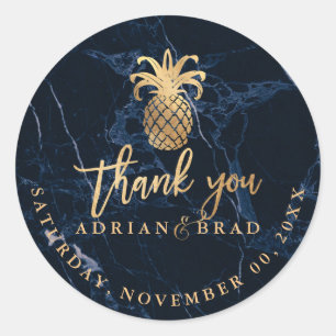 PixDezines Faux Gold Pineapple/Midnight BlueMarble Classic Round Sticker