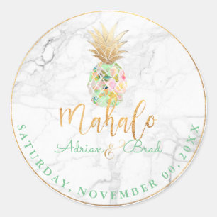 PixDezines Faux Gold Pineapple/Mint/Marble Classic Round Sticker
