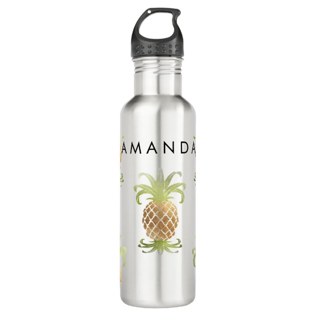 PixDezines Faux Gold Pineapples/DIY background 710 Ml Water Bottle (Front)