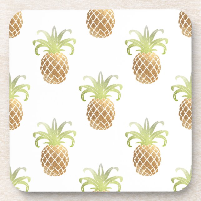 PixDezines Faux Gold Pineapples/DIY background Coaster (Front)