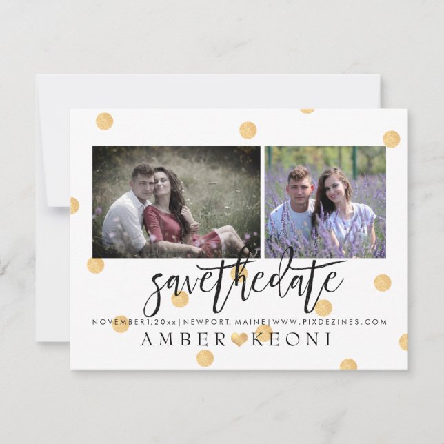 PixDezines Faux Gold Polka Dots Save the Date (Front)