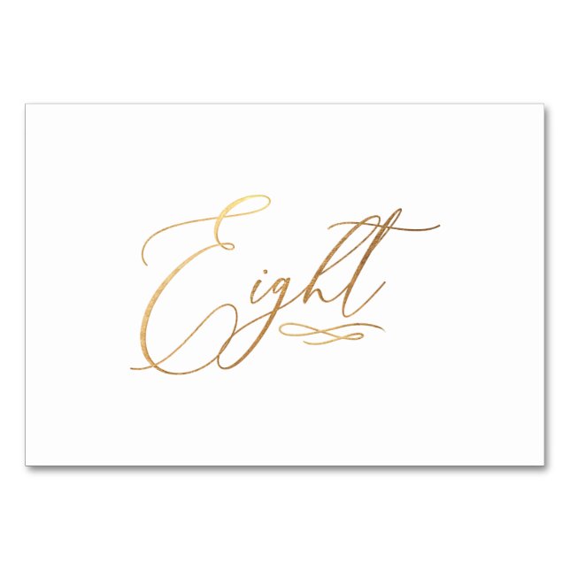 PixDezines Faux Gold Romantic Calligraphy Eight 8 Table Number (Front)