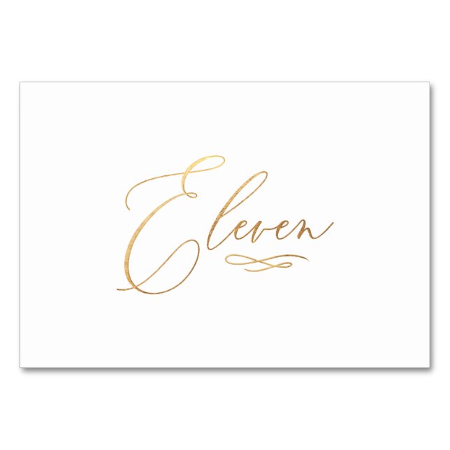 PixDezines Faux Gold Romantic Calligraphy Eleven Table Number (Front)