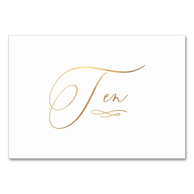 PixDezines Faux Gold Romantic Calligraphy Ten 10 Table Number (Front)