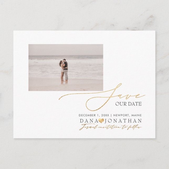 PixDezines Faux Gold Save the Date Luxe Script Pos Postcard (Front)