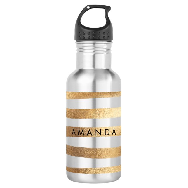 PixDezines faux gold stripes/adjustable 532 Ml Water Bottle (Front)
