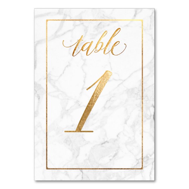 PixDezines Faux Gold/Table No 1+/Marble Table Number (Front)