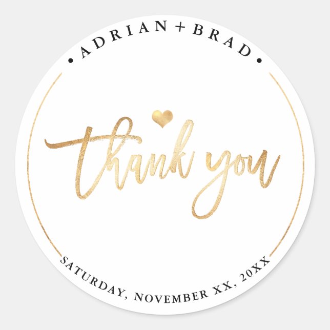 PixDezines Faux Gold Thank You Classic Round Sticker (Front)