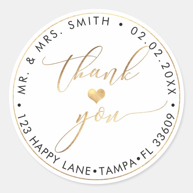 PixDezines FAUX GOLD, THANK YOU+HEART Classic Round Sticker (Front)