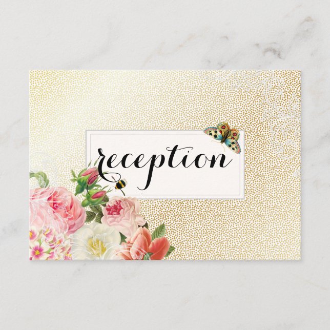 PixDezines faux gold/vintage roses reception Enclosure Card (Front)